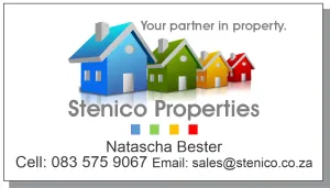 A 90mm x 50mm full colour business card printed for Stenico Properties