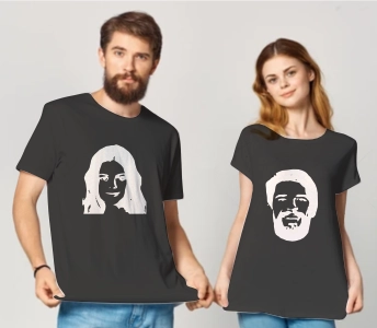 His and Hers heat press vinyl T-shirt prints on pink and blue T-shirts